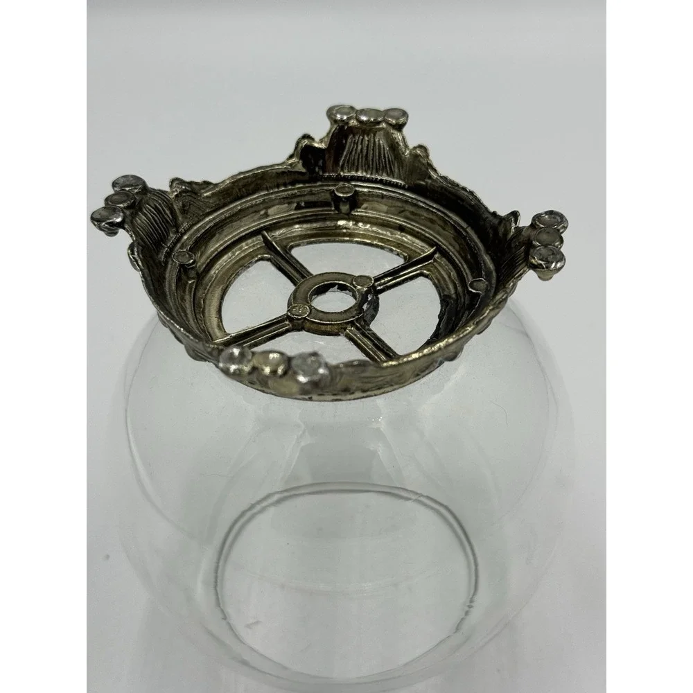 Vintage Glass Clear Fish Bowl Ornate with Metal Base Pedestal 5.5